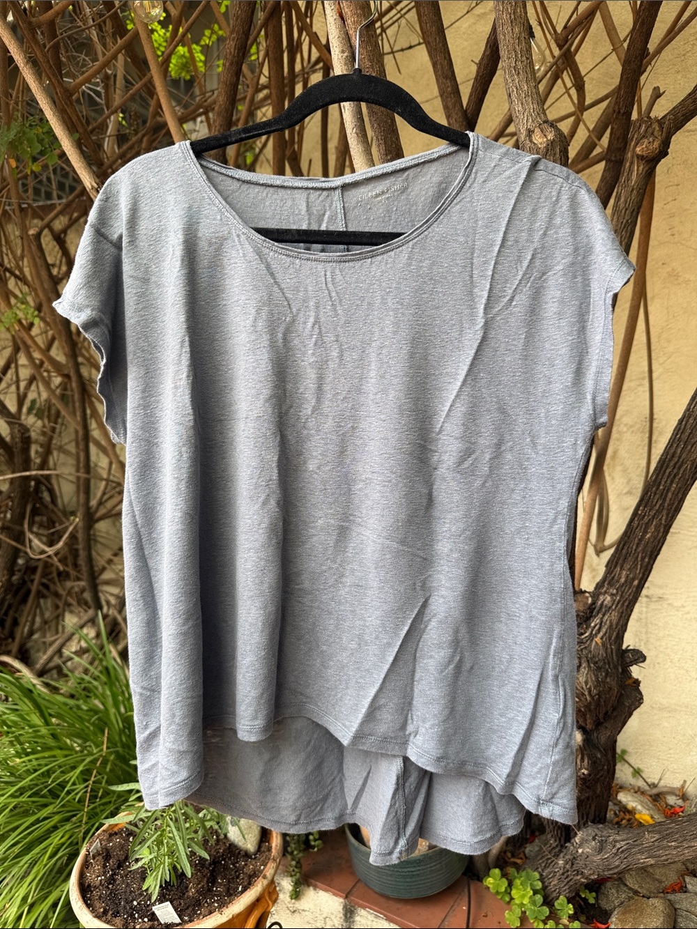 Eileen Fisher Lightweight Blue Gray Short-Sleeve Linen Tunic